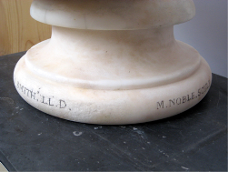Socle of bust, indicating the subject and sculptor